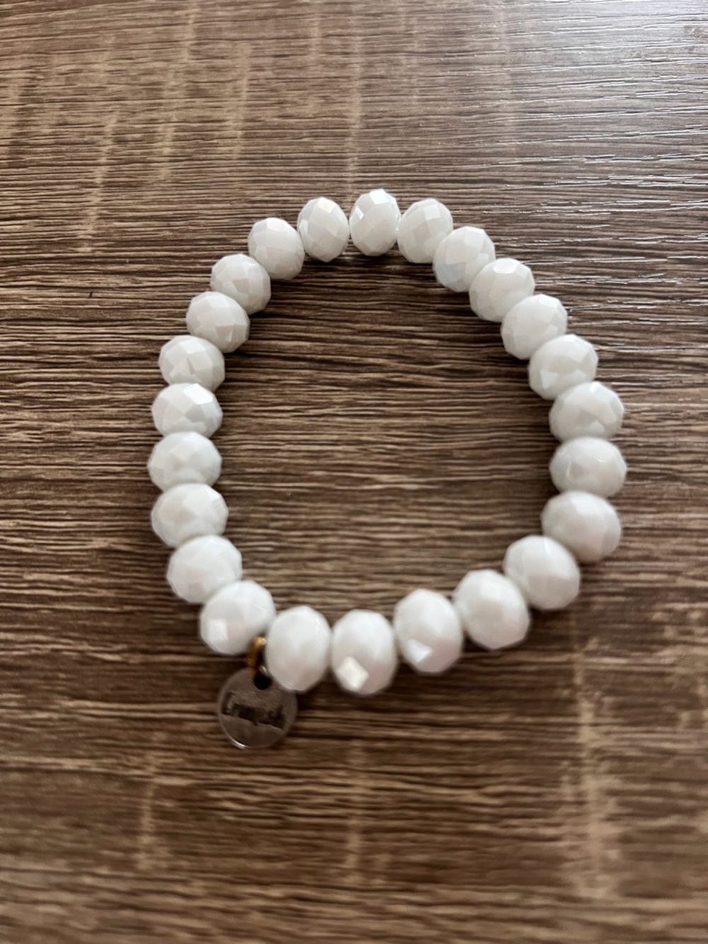 White Faceted Bead Stretch Bracelet - Unbranded
